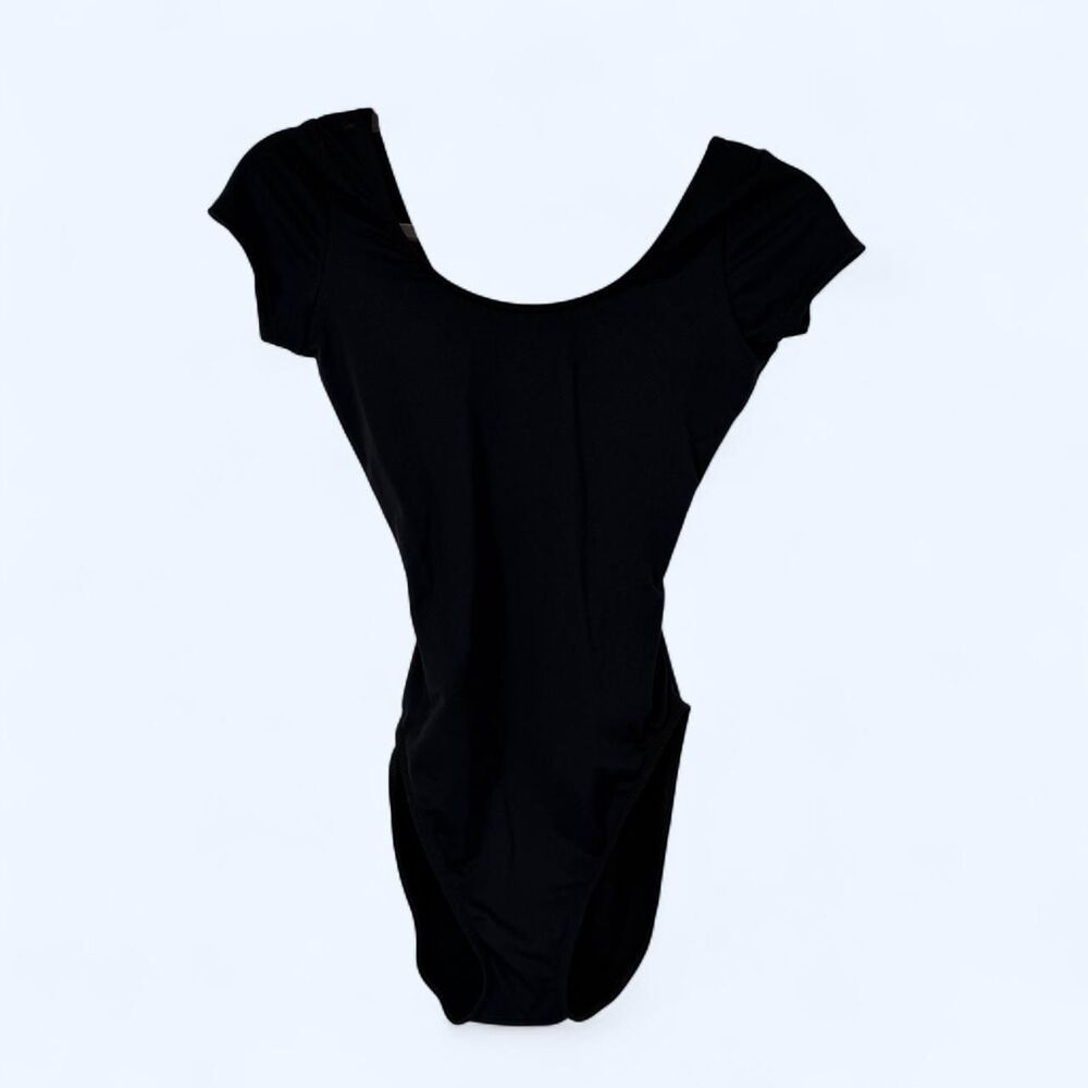 Rhinestone Ring Cutout Back Cap Sleeve Ballet Leotard Clubwear Bodysuit c. 2008